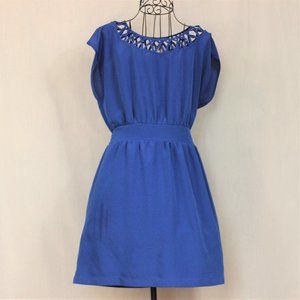 XII Blue Tunic Midi Dress Decorative Neckline S